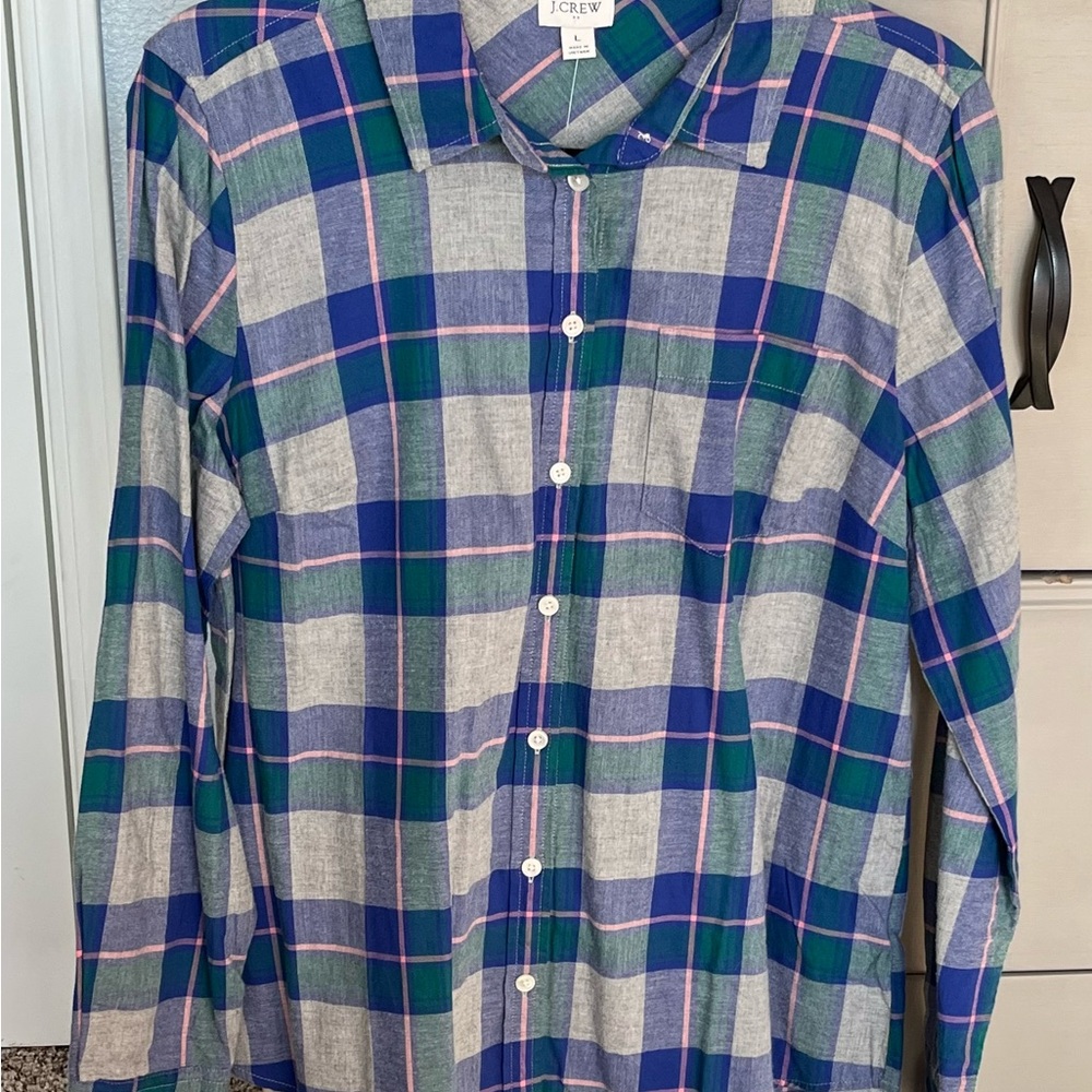 J. Crew Women’s  Casual Blue, Pink and Green Checkered Shirt